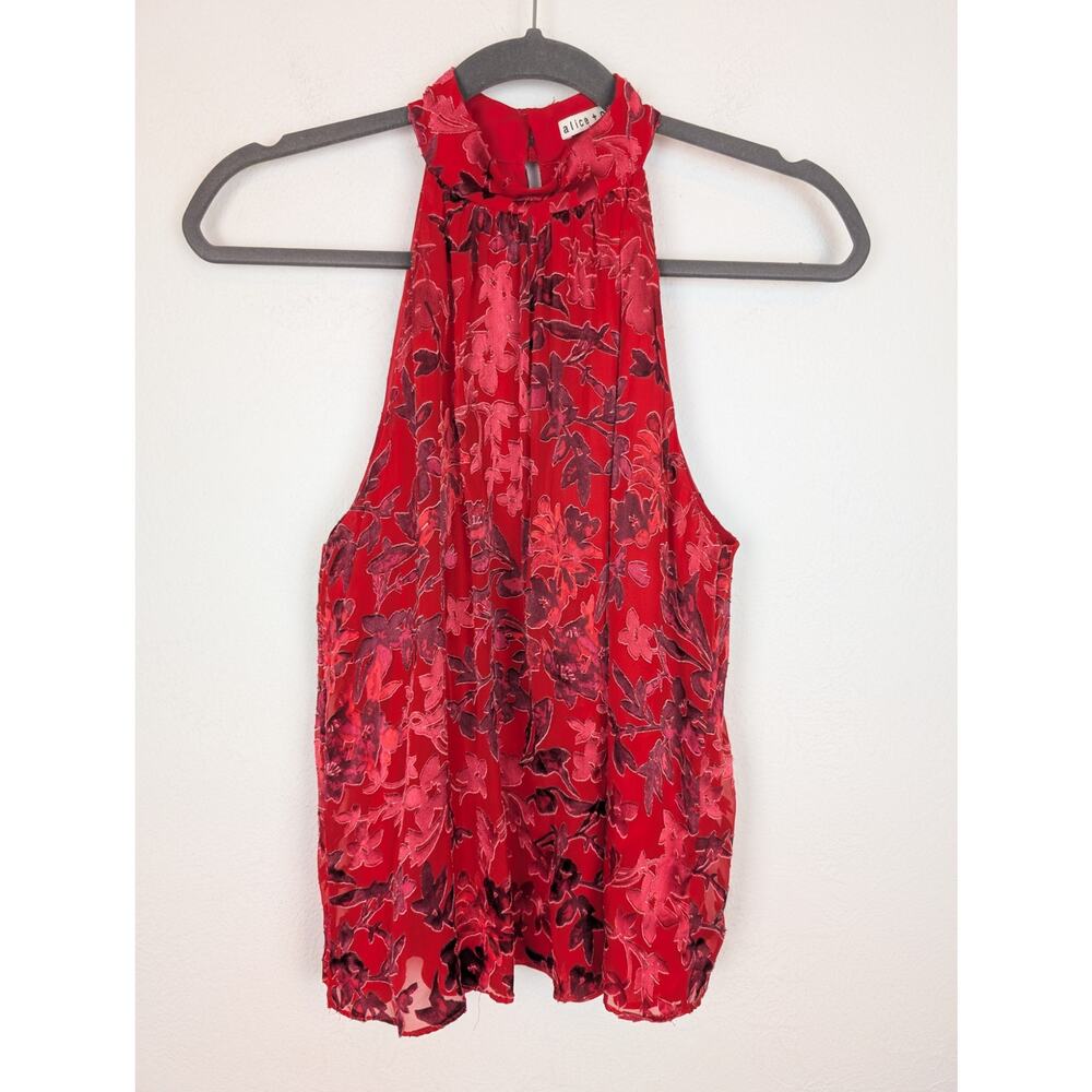 Alice + Olivia Kinsley Top Halter Silk Velvet Whimsigoth Fairy Grunge Red Size S - Picture 2 of 13